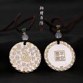 wholesale 999 Solid Silver New Chinese Style Hollowed-Out Gold-Traced Auspicious Words Round Pendant Necklace with Bagua Mountain Spirit Coin Charm-0-8