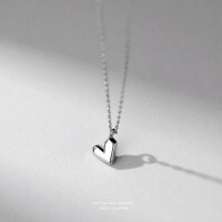 Sterling Silver Geometric Faceted Heart Pendant Necklace, Minimalist Design-White Gold (1.62g)  925 Silver