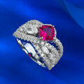 wholesale S925 Sterling Silver 1-carat French Vintage Pigeon Blood Red Corundum 6*6 Fat Square Ring-0-2