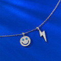wholesale 925 Silver Jewelry European and American Cross-Border Women's Smile Lightning Necklace, Versatile and High-End, Tarnish-Free-0-3