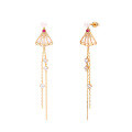 wholesale S925 silver Chinese-style folding fan earrings with long tassels, white shell, and pearl accents-0-4