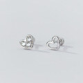 wholesale S925 Sterling Silver Diamond-Inlaid Asymmetric Threaded Heart Stud Earrings Ins Style Design Women's M04325-0-5