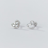 wholesale S925 Sterling Silver Diamond-Inlaid Asymmetric Threaded Heart Stud Earrings Ins Style Design Women's M04325-S925 silver pair silver 925 silver