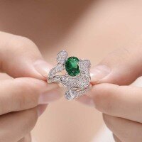 wholesale S925 silver plated with 18k gold, lab-created Zambian color emerald oval 7*9mm high-end jewelry closed ring-Oval 7*9mm (2ct) US size 8