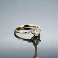 Champagne Gold Plated Sterling Silver Moissanite Six-Prong Crown Ring-0-1