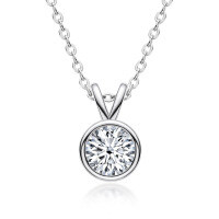 S925 Silver D Color Moissanite Classic Halo Pendant Necklace-Small bubble necklace [White Gold] 6.5mm  925 Silver
