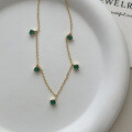 wholesale S925 Sterling Silver Retro Emerald Zircon Necklace for Women, Minimalist French Style, Unique and Elegant Cross-border Choker-0-1