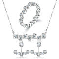wholesale 925 Silver Women's Jewelry Set Three-Piece Suite Single Row Diamond Ring Pure Silver Necklace-0-0