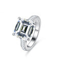 S925 Silver 5ct Moissanite Women's Ring, Elaborate Square Zuma Green Prong Setting-0-0