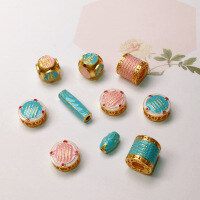 wholesale S925 gold-plated silver Mora color five-strand oil-drip enameled magic cube barrel bead long tube accessories for bracelet and necklace DIY-Five Sutra Round Card Blue