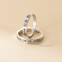 wholesale S925 Sterling Silver Exquisite Minimalist Niche Design Matte Fortune Coin Couple Ring R02803-S925 silver wedding rings with adjustable opening