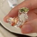 wholesale 925 Sterling Silver Irregular Textured Olive Green Zircon Ring Minimalist Aloof Style Unique Fancy Ring-0-0