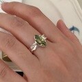 wholesale 925 Sterling Silver Irregular Textured Olive Green Zircon Ring Minimalist Aloof Style Unique Fancy Ring-0-1