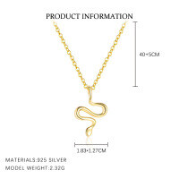 wholesale S925 Sterling Silver Women's Snake Pendant Necklace, French Style Chic Collarbone Chain-A4028-Gold 925 Silver