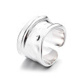 wholesale S925 Sterling Silver Irregular Geometric Hammered Surface Wide Band Adjustable Ring Light Luxury Hip-Hop Punk Index Finger Ring-0-4