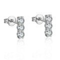 S925 Silver Three-Life Stone Earrings Women's Simple Wedding Moissanite Gift-0-3