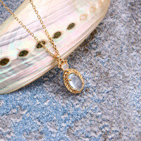 wholesale S925 Silver Retro Court-Style Egg-Shaped Blue Topaz Chalcedony Necklace, Fashion-Forward and Versatile Set-Vintage Sky Blue Necklace 925 Silver