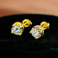 S925 Sterling Silver Moissanite Crown-Style Stud Earrings for Men and Women-Set with 50-point moissanite - gold  925 silver