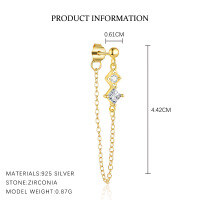 wholesale S925 Sterling Silver Geometric Square Inlaid Flash Zircon Tassel Earrings For Women, Light Luxury, Versatile, European And American Trendy Cross-border Earrings-E5108-Gold/Single 925 Silver