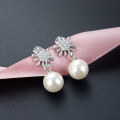 wholesale S925 Sterling Silver Korean & Japanese Style Sweet and Unique Pearl Earrings Zircon Floral Stud Earrings for Women Fashion Silver Jewelry-0-2