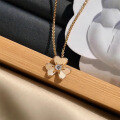 wholesale 18k Rose Gold Diamond Petal Clover Necklace for Women, Single Diamond Lucky Charm Flower Pendant Collarbone Chain New Style-0-3