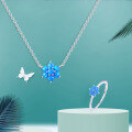 wholesale 925 Silver Japanese Cute Flower Synthetic Opal Necklace, Blue Opal Gemstone Versatile Jewelry Necklace-0-3