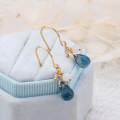 wholesale S925 silver plated with 14K gold, Dunli Jewelry Japanese minimalist gentle style teardrop blue quartz earrings-0-1