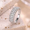 wholesale S925 Sterling Silver Plated with 18K Gold Three-Row Diamond Ring Luxuriously Set with Moissanite Ladies' Ring-0-0
