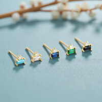 wholesale S925 Sterling Silver with Zirconia Geometric Stud Earrings, Exquisite and Compact, Fashionably Simple for Everyday Versatility-Gold-Black Zirconium