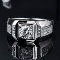 wholesale S925 Sterling Silver Moissanite Ring, Stylish Men's Wedding Band, 1 Carat Silver Ring, Exquisite Craftsmanship Men's Wedding Ring-0-2