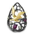 wholesale Original design ring "Bird's Paradise" with natural topaz, rose-cut garnet, and S925 sterling silver inlaid gemstone exaggerated ring-0-4