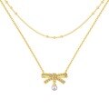 wholesale S925 Sterling Silver Cross-Border Women's Necklace, Exquisite and Sophisticated Bow Pearl Double-Layer Chain Design, Versatile Statement Piece-0-6