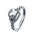 wholesale S925 Sterling Silver Retro Vintage Thai Silver Asymmetric 3D Butterfly Creative Open Heart Ring for Women-0-4