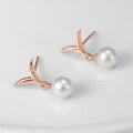 wholesale S925 Sterling Silver Rose Gold Minimalist Leaf Bud Pearl Earrings for Summer Commute, Wholesale Elegant Style-0-2