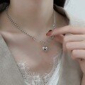 wholesale S925 Sterling Silver 3D Heart Vintage Layered Necklace Korean Style Personality Ins Minimalist Cold Chic Cool Girl Sweater Chain-0-3