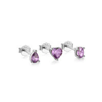 wholesale S925 Sterling Silver Purple Cluster Teardrop Heart-shaped Diamond Stud Earrings Fashion Minimalist Ins Style Earring Set-Platinum 925 silver