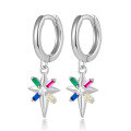 wholesale S925 Sterling Silver Colored Zircon Eight-Pointed Star Ear Hoop with Fashionable and Creative Star Design Pendant Earrings-0-4