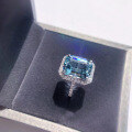wholesale S925 Sterling Silver Square Aquamarine Ring New Blue Adjustable Topaz Index Finger Ring-0-3