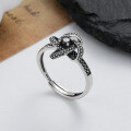 wholesale S925 Sterling Silver Retro 3D Overlapping Black Obsidian Pattern Punk Style Ring-0-0