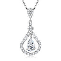 S925 Sterling Silver D-Color Moissanite Rotating Pendant Necklace-Lively Necklace [White Gold] 5x8mm  925 Silver