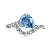 wholesale S925 Sterling Silver Korean Japanese Light Luxury Pear-shaped Zircon Hand-set High-end Ins Style Fashion Closed Adjustable Ring for Women-Blue DY120776-SW-BA 8