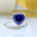 wholesale S925 Sterling Silver New Arrival Simulated Sapphire 8*8 Heart-Shaped Ring, Elegant and Luxurious Personality-0-0