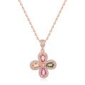 wholesale S925 Sterling Silver Four-Leaf Clover Colored Tourmaline Pendant Choker Necklace, Women's Minimalist Luxury Niche Statement Jewelry Wholesale-0-4