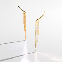 wholesale S925 silver plated with 14K gold and white zirconia chain clip-on earrings, wholesale jewelry-Chain ear clips (pair) >925 silver