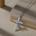 wholesale S925 Silver New European and American Cross-Border Rotatable Crown Necklace with Zirconia-Inlaid Minimalist Cross Pendant-0-3