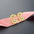 wholesale S925 Sterling Silver Smile Earrings for Women, Korean Style Elegant and Minimalist, Unique Design Yellow Round Emoticon Smiley Face Earrings-0-3
