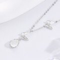wholesale S925 Silver Floral Butterfly Secret Realm Necklace for Women, Ethereal and Niche, Exquisite and Versatile, Double Butterfly Pendant Necklace with Chalcedony-0-1