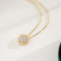 14K Gold Plated 925 Sterling Silver Square Moissanite Pendant Necklace for Women-0-0