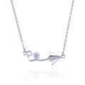 wholesale S925 silver paper airplane necklace for women, minimalist and fresh heart-shaped pendant with engraving, cross-border new product-0-4