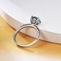 wholesale S925 Sterling Silver 2ct Green Moissanite Ring with GRA Certificate, Fashionable Light Luxury Gemstone Ring-0-2